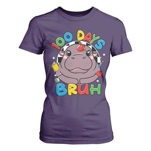 Funny Moo Deng 100 Days Bruh T Shirt For Women Happy 100 Days Of School TS11 Purple Print Your Wear