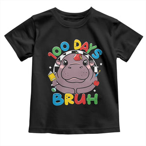 Funny Moo Deng 100 Days Bruh Toddler T Shirt Happy 100 Days Of School TS11 Black Print Your Wear