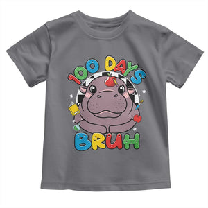 Funny Moo Deng 100 Days Bruh Toddler T Shirt Happy 100 Days Of School TS11 Charcoal Print Your Wear