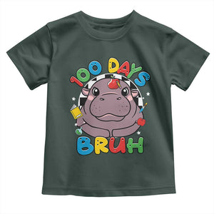 Funny Moo Deng 100 Days Bruh Toddler T Shirt Happy 100 Days Of School TS11 Dark Forest Green Print Your Wear