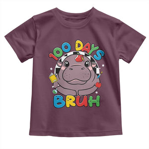 Funny Moo Deng 100 Days Bruh Toddler T Shirt Happy 100 Days Of School TS11 Maroon Print Your Wear