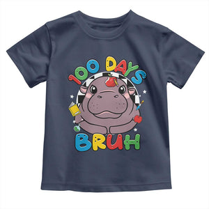 Funny Moo Deng 100 Days Bruh Toddler T Shirt Happy 100 Days Of School TS11 Navy Print Your Wear