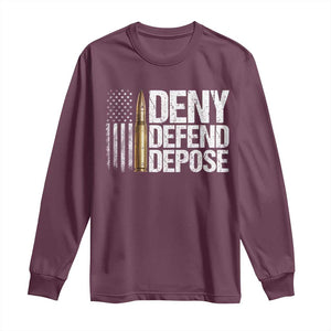 Deny Defend Depose Long Sleeve Shirt Bullet Vintage American Flag TS11 Maroon Print Your Wear