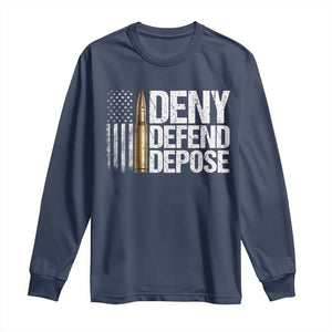 Deny Defend Depose Long Sleeve Shirt Bullet Vintage American Flag TS11 Navy Print Your Wear