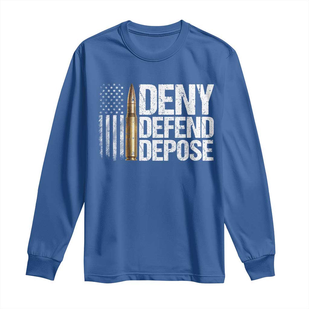 Deny Defend Depose Long Sleeve Shirt Bullet Vintage American Flag TS11 Royal Blue Print Your Wear
