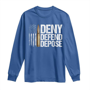 Deny Defend Depose Long Sleeve Shirt Bullet Vintage American Flag TS11 Royal Blue Print Your Wear