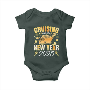 Family New Year's Trip 2025 Baby Onesie Cruising Into The New Year 2025 TS11 Dark Forest Green Print Your Wear