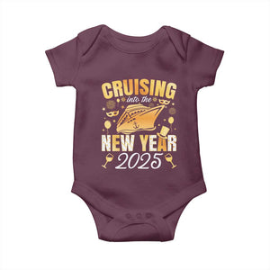 Family New Year's Trip 2025 Baby Onesie Cruising Into The New Year 2025 TS11 Maroon Print Your Wear