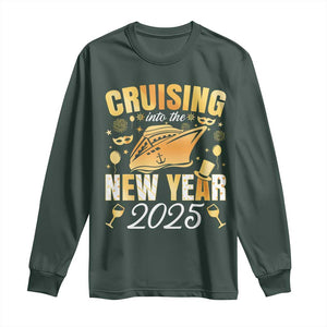 Family New Year's Trip 2025 Long Sleeve Shirt Cruising Into The New Year 2025 TS11 Dark Forest Green Print Your Wear