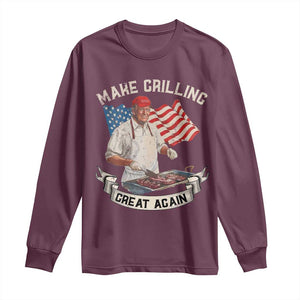 Funny Trump Make Grilling Great Again Long Sleeve Shirt Trump BBQ Grill Vintage American Flag TS11 Maroon Print Your Wear