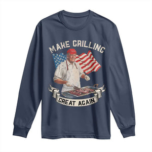 Funny Trump Make Grilling Great Again Long Sleeve Shirt Trump BBQ Grill Vintage American Flag TS11 Navy Print Your Wear