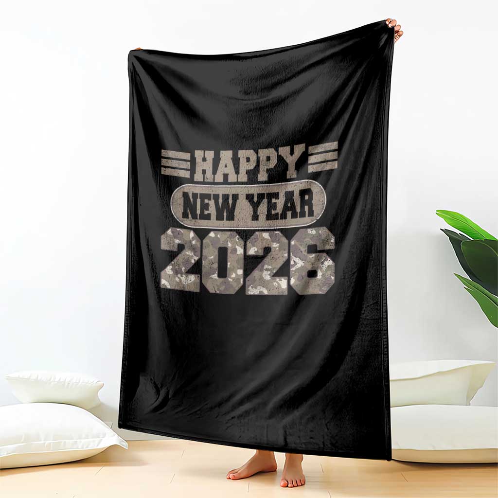 Camo Happy New Year Party 2026 Throw Blanket Camouflage NYE Party TS11 Print Your Wear