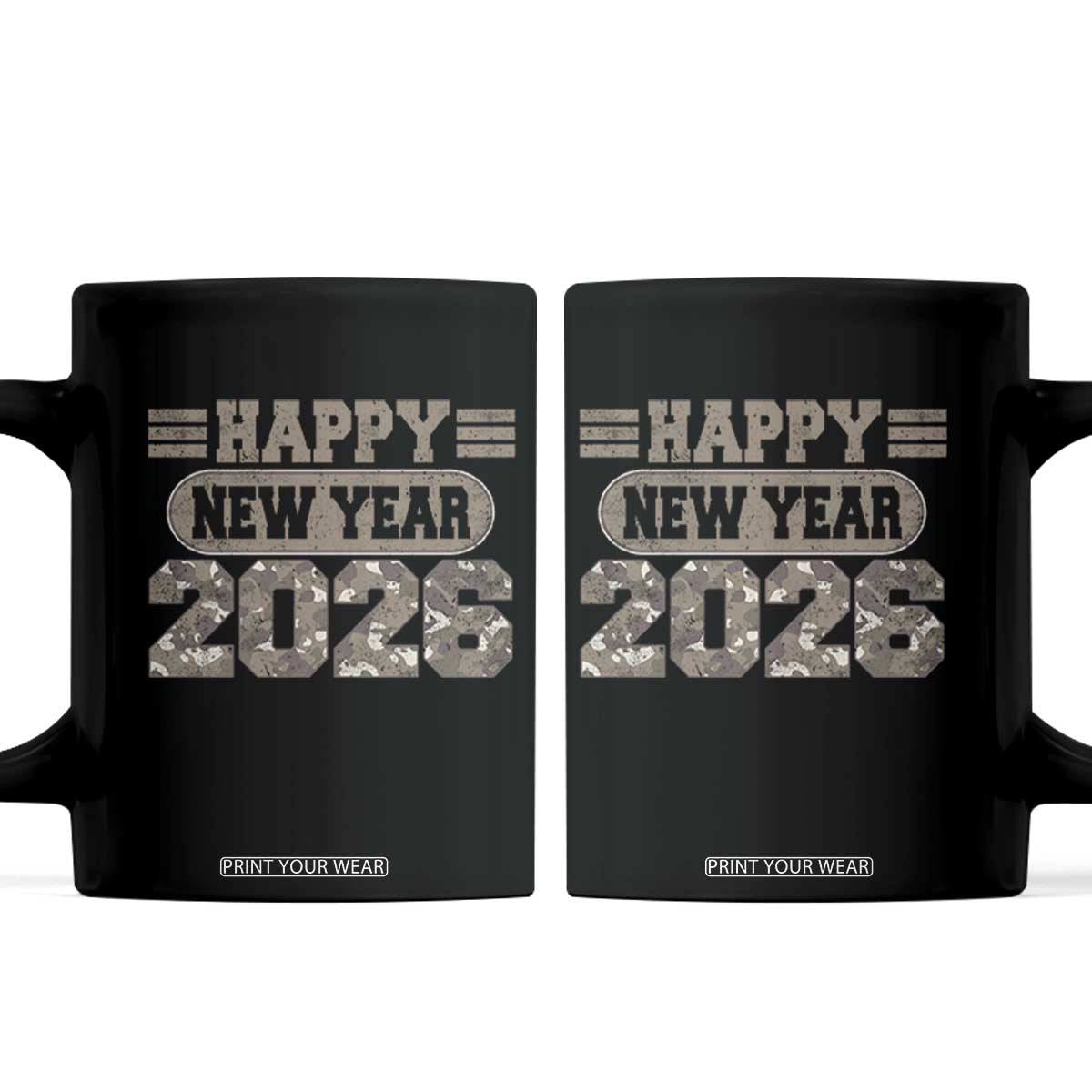 Camo Happy New Year Party 2026 Coffee Mug Camouflage NYE Party TS11 Black Print Your Wear