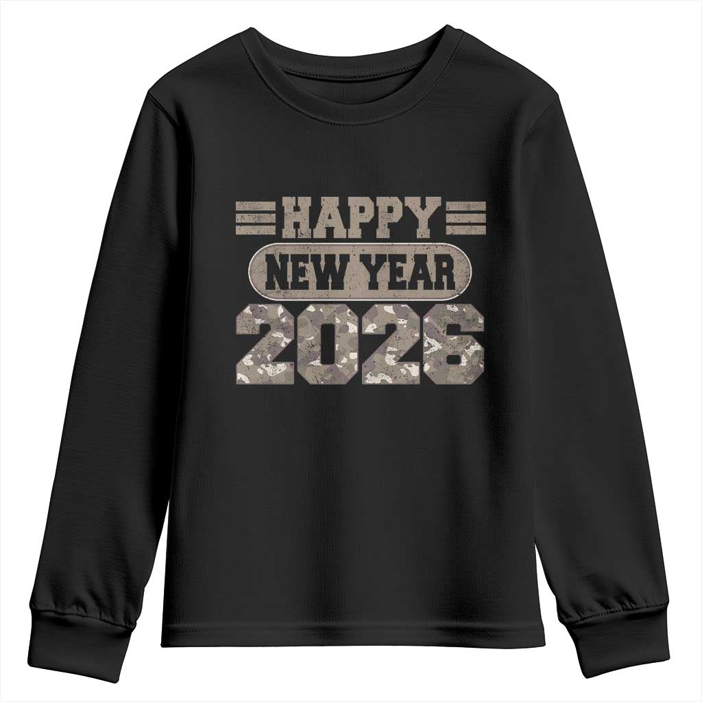 Camo Happy New Year Party 2026 Youth Sweatshirt Camouflage NYE Party TS11 Black Print Your Wear