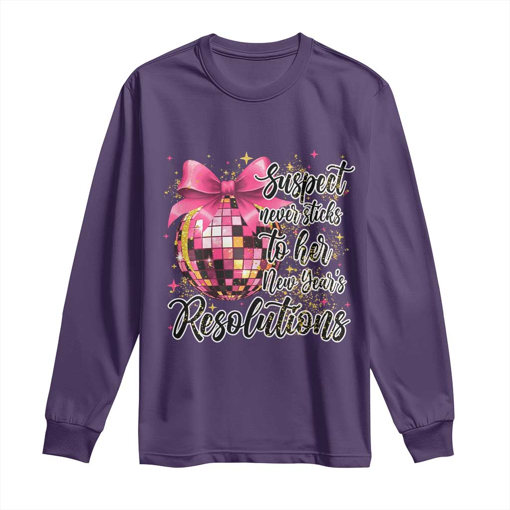Funny Suspect Never Sticks To Her New Years Resolutions Long Sleeve Shirt Coquette Disco Ball TS11 Purple Print Your Wear