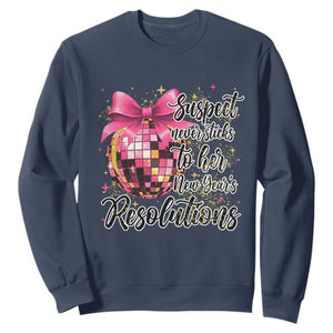 Funny Suspect Never Sticks To Her New Years Resolutions Sweatshirt Coquette Disco Ball TS11 Navy Print Your Wear