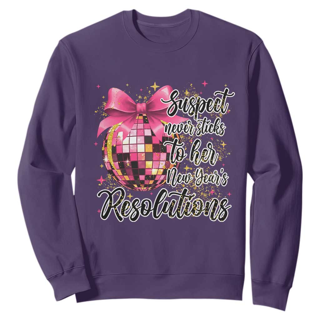 Funny Suspect Never Sticks To Her New Years Resolutions Sweatshirt Coquette Disco Ball TS11 Purple Print Your Wear