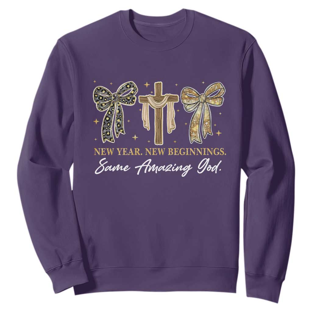 New Year New Beginnings Same Amazing God Sweatshirt Christian New Years Eve TS11 Purple Print Your Wear