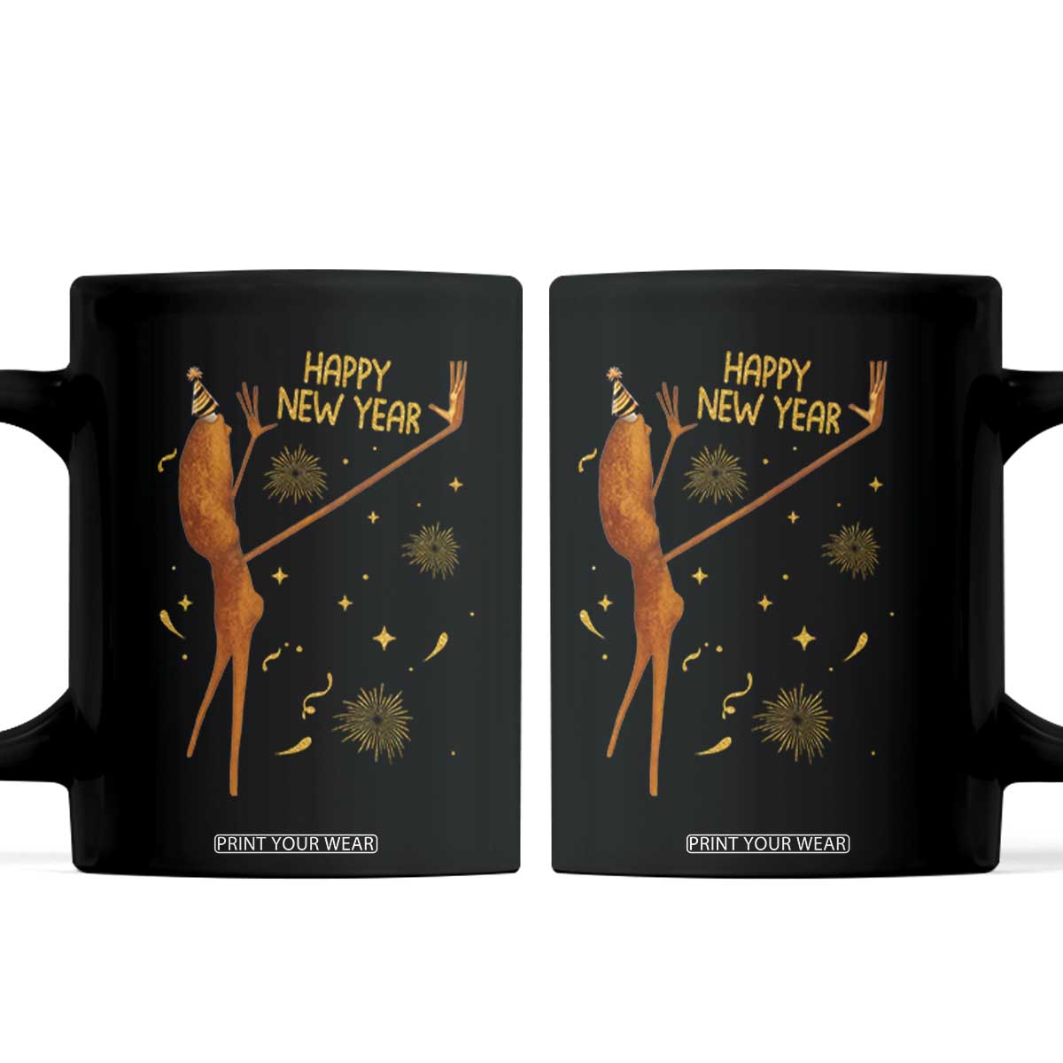 Funny Marcus The Worm New Year Coffee Mug Happy New Year NYE Party Firework TS11 Black Print Your Wear