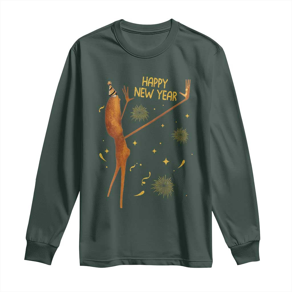 Funny Marcus The Worm New Year Long Sleeve Shirt Happy New Year NYE Party Firework TS11 Dark Forest Green Print Your Wear