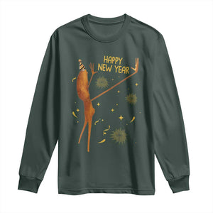 Funny Marcus The Worm New Year Long Sleeve Shirt Happy New Year NYE Party Firework TS11 Dark Forest Green Print Your Wear