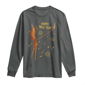 Funny Marcus The Worm New Year Long Sleeve Shirt Happy New Year NYE Party Firework TS11 Dark Heather Print Your Wear
