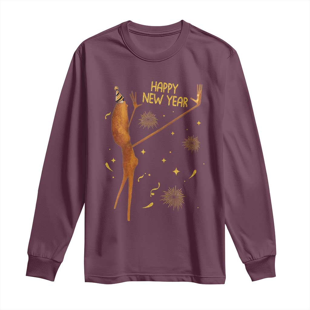 Funny Marcus The Worm New Year Long Sleeve Shirt Happy New Year NYE Party Firework TS11 Maroon Print Your Wear