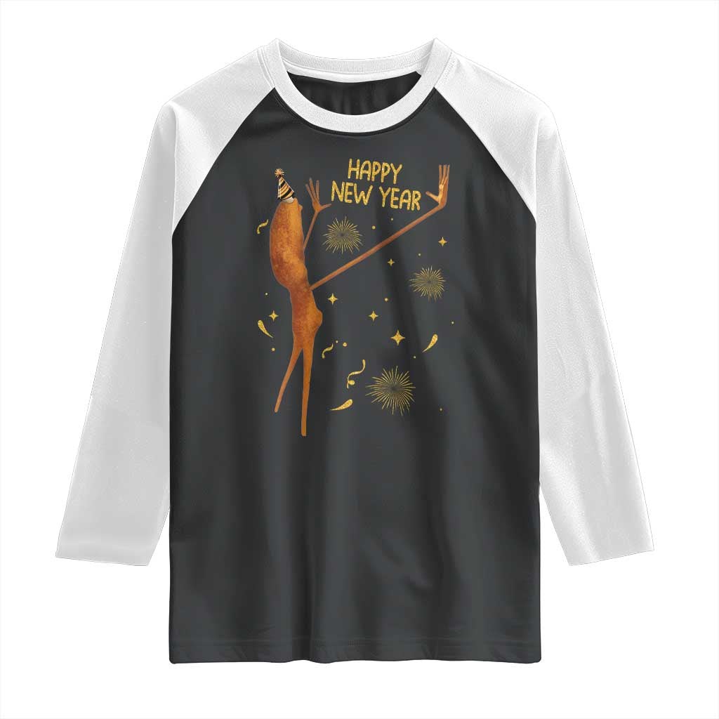 Funny Marcus The Worm New Year Raglan Shirt Happy New Year NYE Party Firework TS11 Black White Print Your Wear