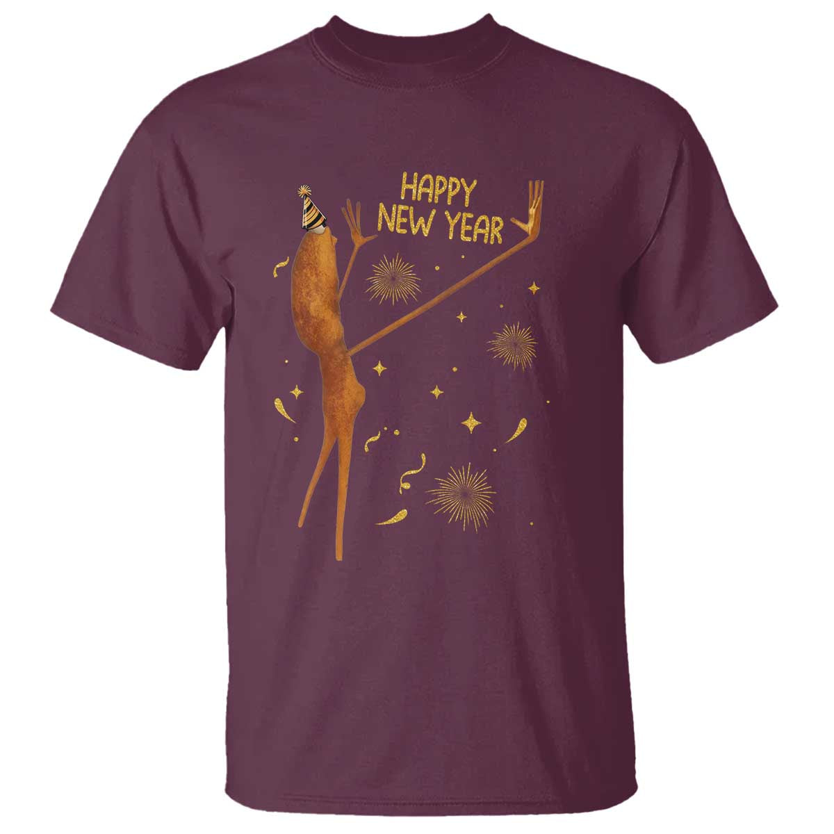 Funny Marcus The Worm New Year T Shirt Happy New Year NYE Party Firework TS11 Maroon Print Your Wear