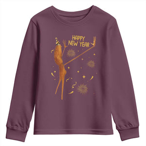 Funny Marcus The Worm New Year Youth Sweatshirt Happy New Year NYE Party Firework TS11 Maroon Print Your Wear