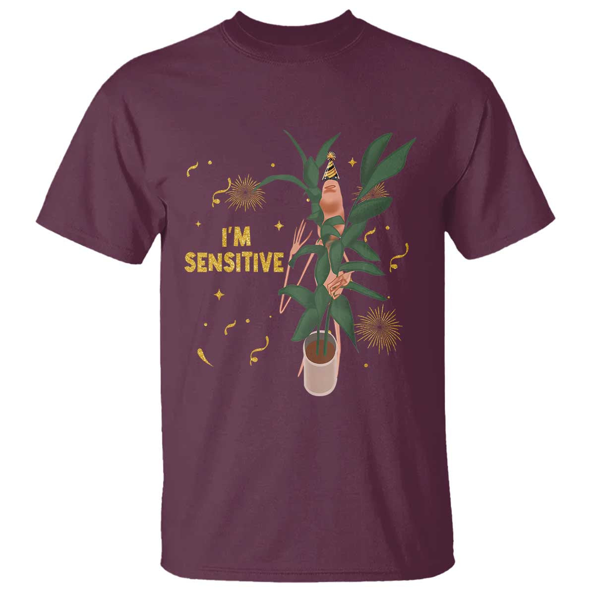 Funny Marcus The Worm New Year T Shirt I Am Sensitive NYE Party Firework TS11 Maroon Print Your Wear