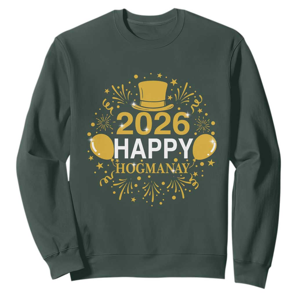Scottish New Year 2026 Sweatshirt Happy Hogmanay NYE Party TS11 Dark Forest Green Print Your Wear