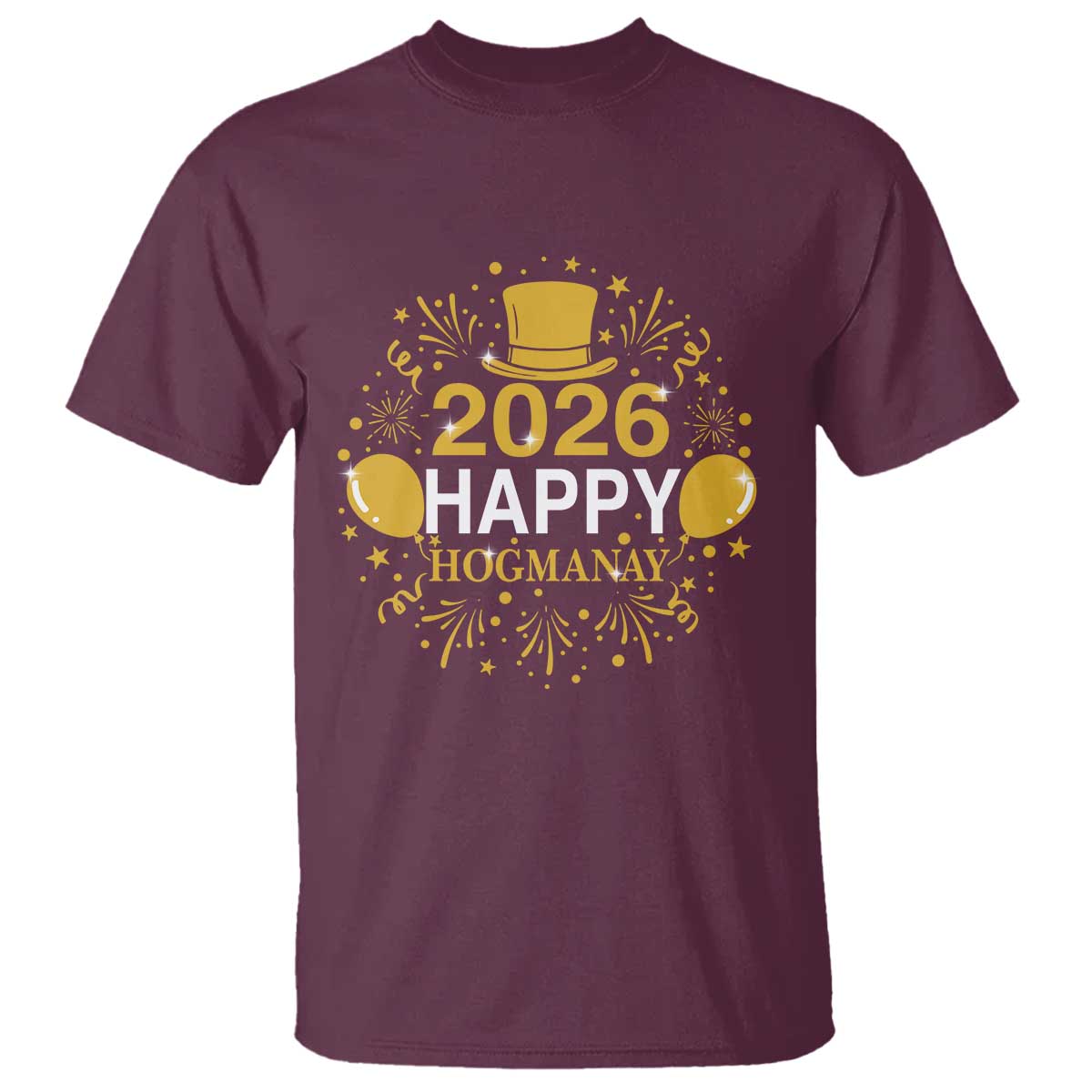 Scottish New Year 2026 T Shirt Happy Hogmanay NYE Party TS11 Maroon Print Your Wear