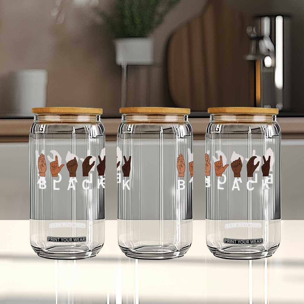 Black Asl Sign Language Hands Signs African American Month Glass Can TS11 Print Your Wear