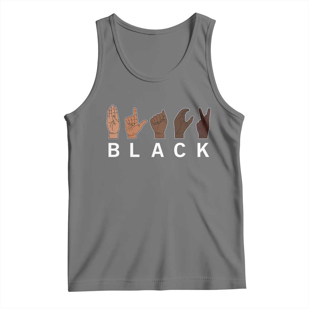 Black Asl Sign Language Hands Signs African American Month Tank Top TS11 Black Heather Print Your Wear