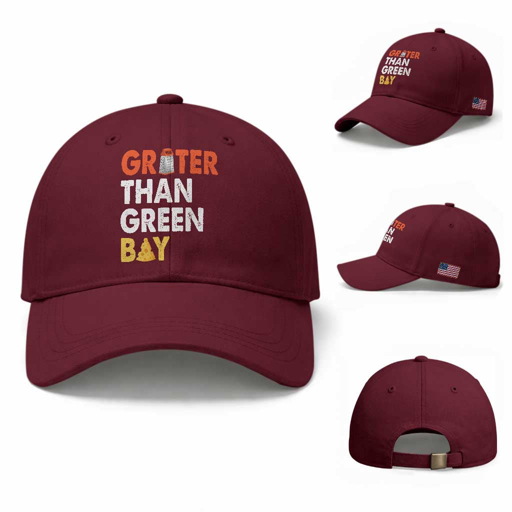 Funny Greater Than Green Bay Cheese Grate Baseball Cap TS11 Baseball Cap Universal Fit Maroon Print Your Wear