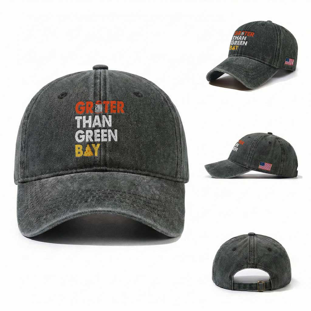 Funny Greater Than Green Bay Cheese Grate Washed Cotton Baseball Cap TS11 Washed Cap Universal Fit Dark Green Print Your Wear