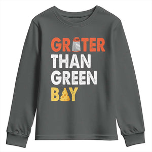 Funny Greater Than Green Bay Cheese Grate Youth Sweatshirt TS11 Dark Heather Print Your Wear