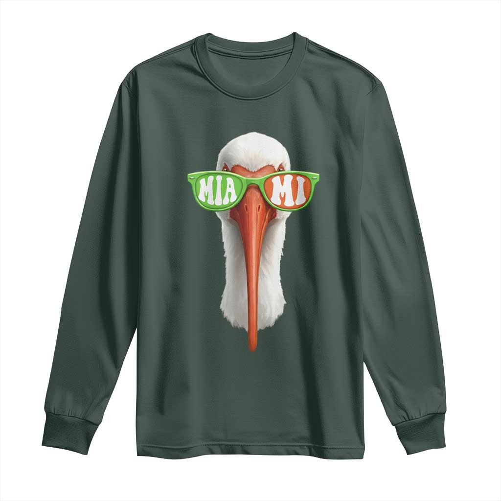 Vintage Miami White Ibis with Sunglasses Long Sleeve Shirt TS11 Dark Forest Green Print Your Wear