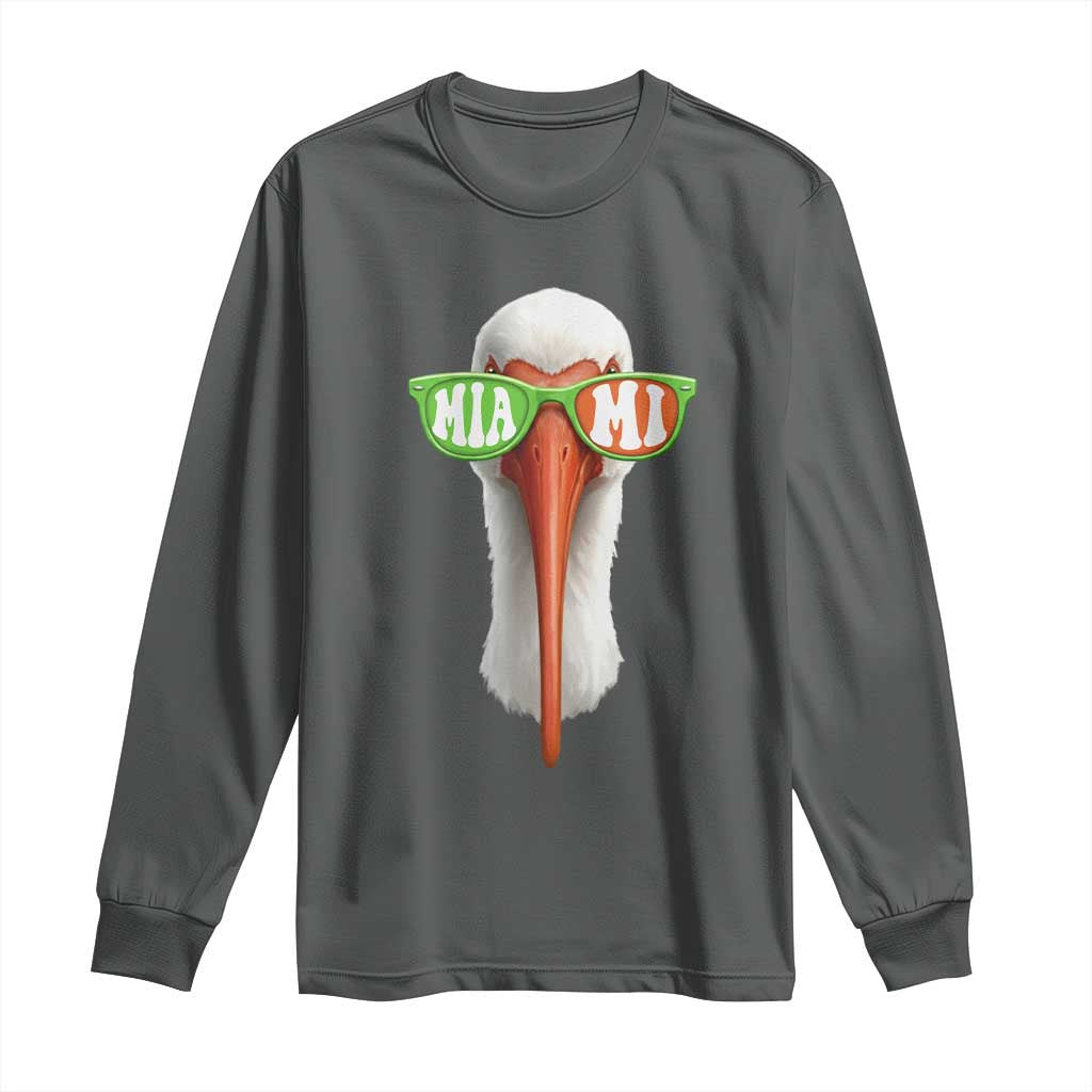 Vintage Miami White Ibis with Sunglasses Long Sleeve Shirt TS11 Dark Heather Print Your Wear