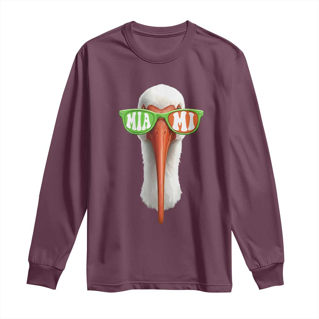 Vintage Miami White Ibis with Sunglasses Long Sleeve Shirt TS11 Maroon Print Your Wear
