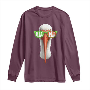 Vintage Miami White Ibis with Sunglasses Long Sleeve Shirt TS11 Maroon Print Your Wear