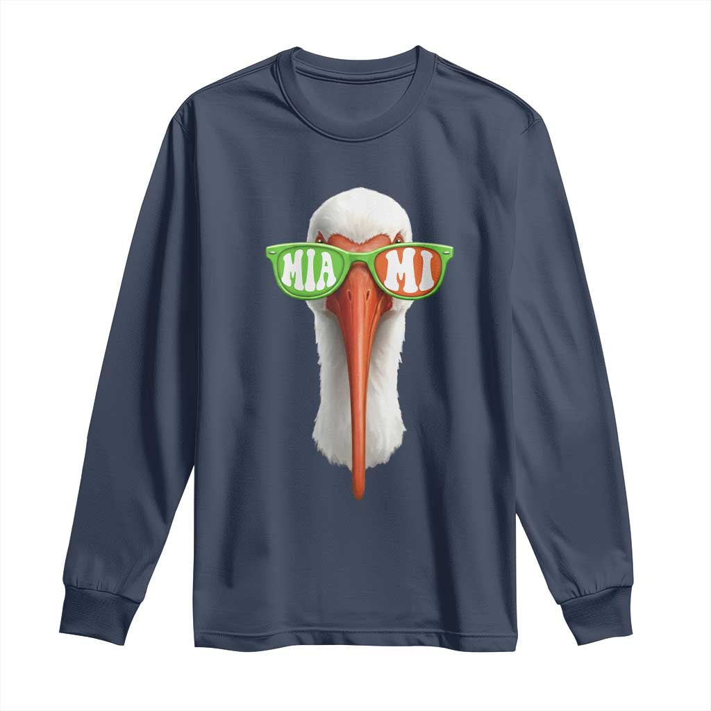 Vintage Miami White Ibis with Sunglasses Long Sleeve Shirt TS11 Navy Print Your Wear