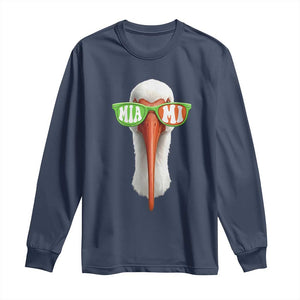 Vintage Miami White Ibis with Sunglasses Long Sleeve Shirt TS11 Navy Print Your Wear