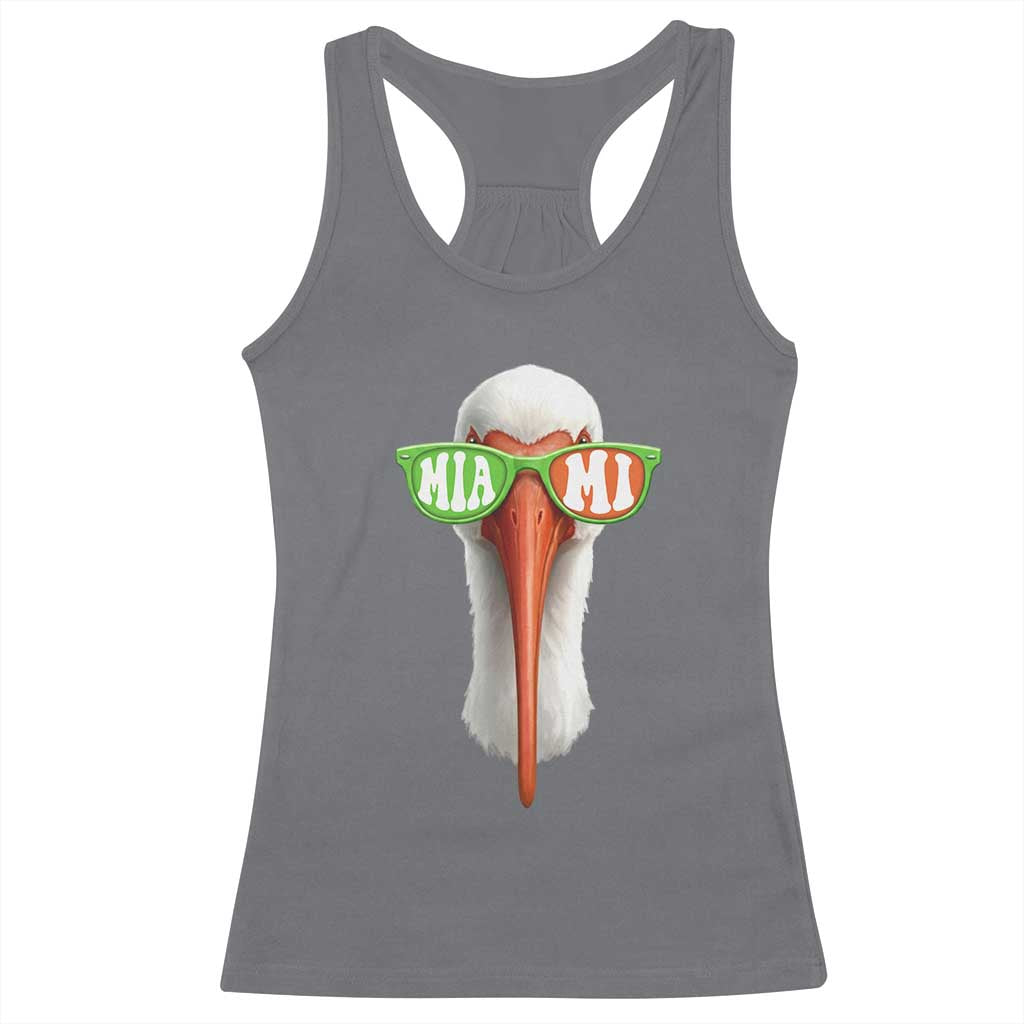 Vintage Miami White Ibis with Sunglasses Racerback Tank Top TS11 Charcoal Print Your Wear