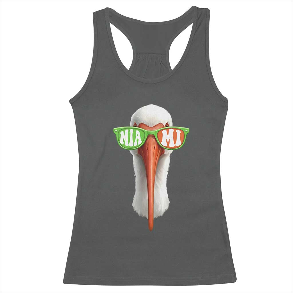 Vintage Miami White Ibis with Sunglasses Racerback Tank Top TS11 Dark Heather Print Your Wear