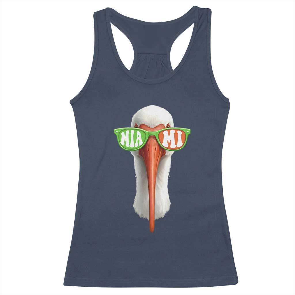 Vintage Miami White Ibis with Sunglasses Racerback Tank Top TS11 Navy Print Your Wear