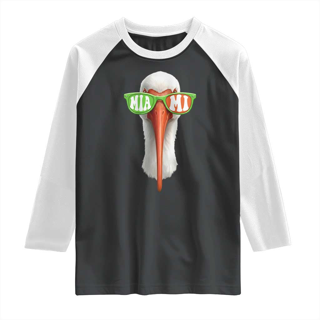 Vintage Miami White Ibis with Sunglasses Raglan Shirt TS11 Black White Print Your Wear