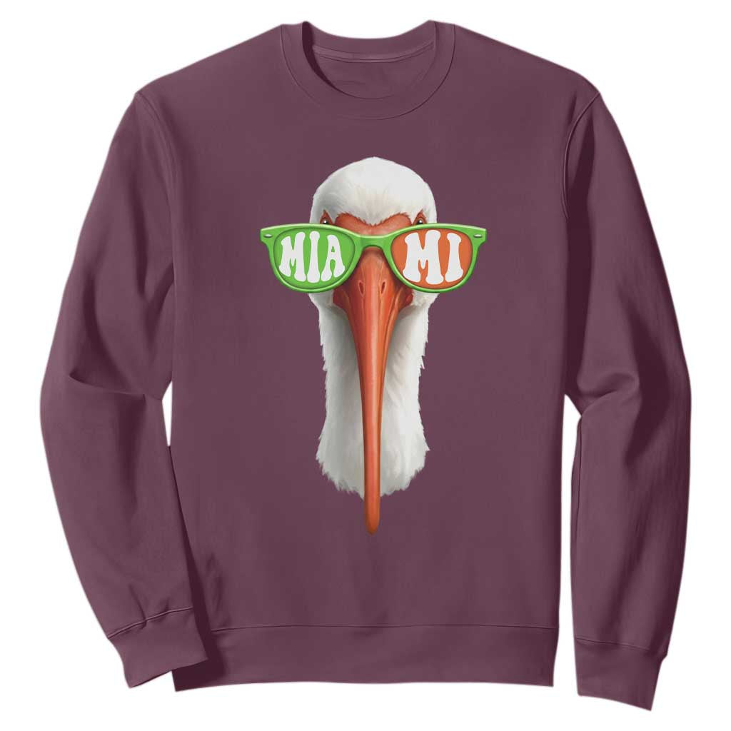 Vintage Miami White Ibis with Sunglasses Sweatshirt TS11 Maroon Print Your Wear