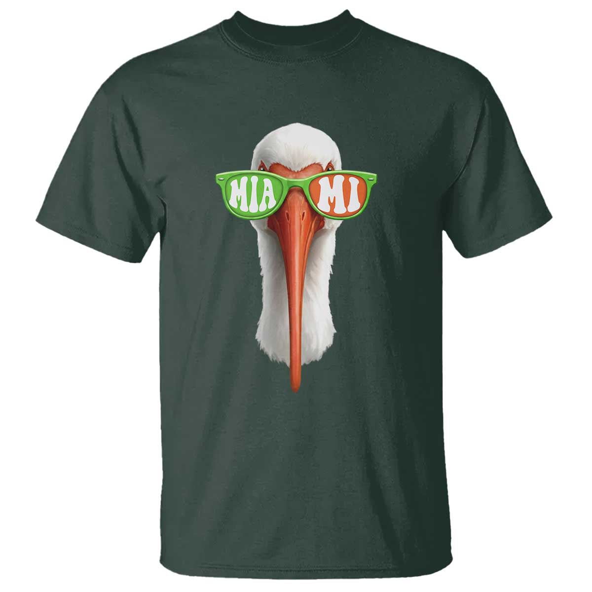 Vintage Miami White Ibis with Sunglasses T Shirt TS11 Dark Forest Green Print Your Wear